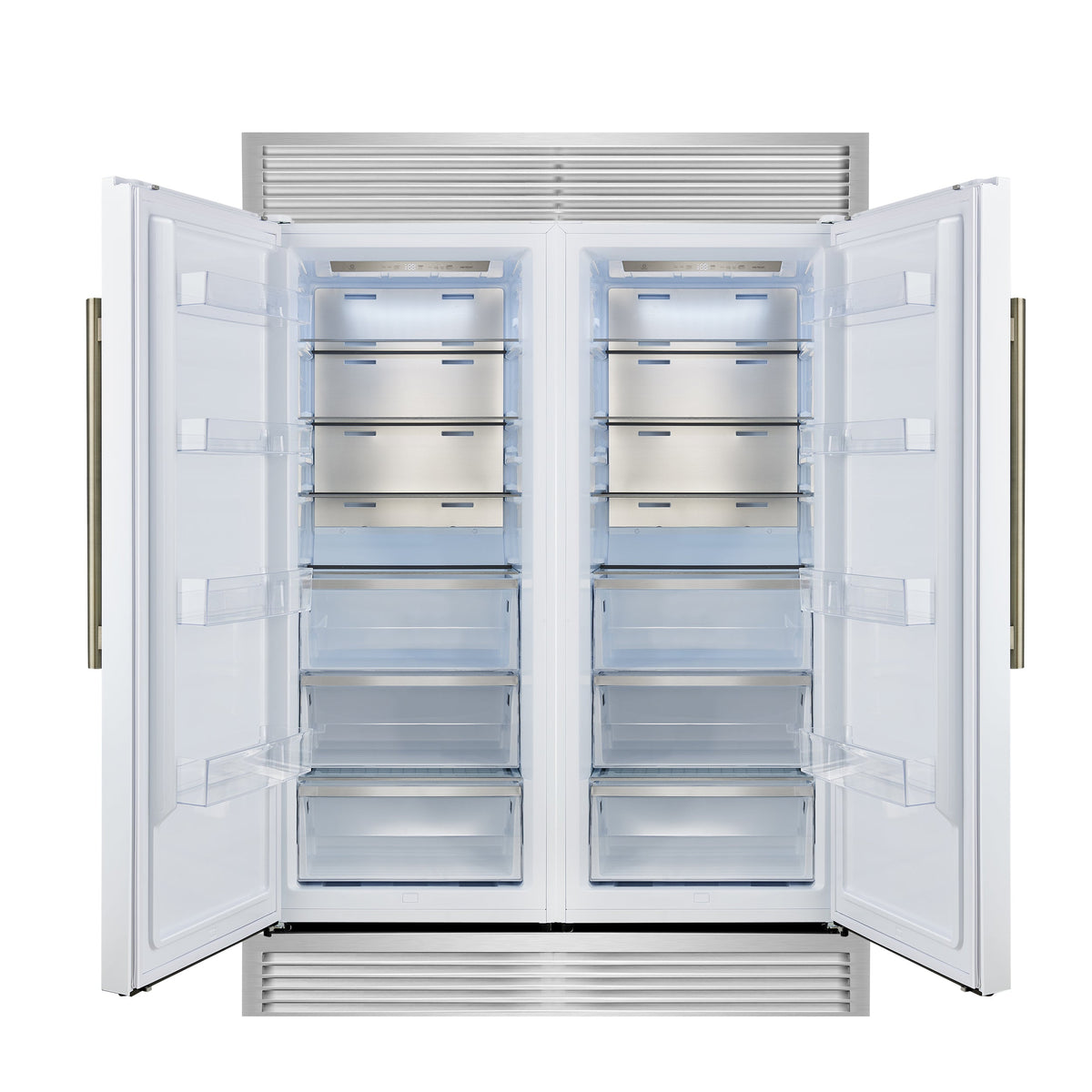 Forno Maderno 60-Inch Built-In Convertible Refrigerator/Freezer, 27.2 Cu. Ft., White, Antique Brass Handles, Grill Trim Kit (FFFFD1722-60SG-WHT)
