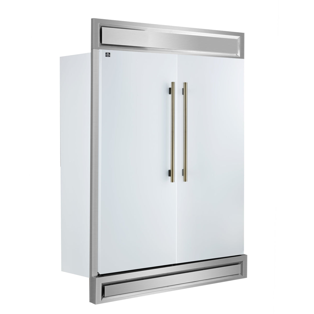 FORNO Maderno 60-Inch Built-In Convertible Refrigerator/Freezer, 27.2 cu ft, White, Antique Brass Handles, Trim Kit Included (FFFFD1722-60MG-WHT)