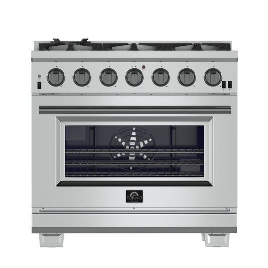 FORNO Capriasca 36 in. Freestanding Gas Range, 5.36 cu. ft. Oven, 6 Sealed Burners, Stainless Steel (Model FFSGS6260-36)