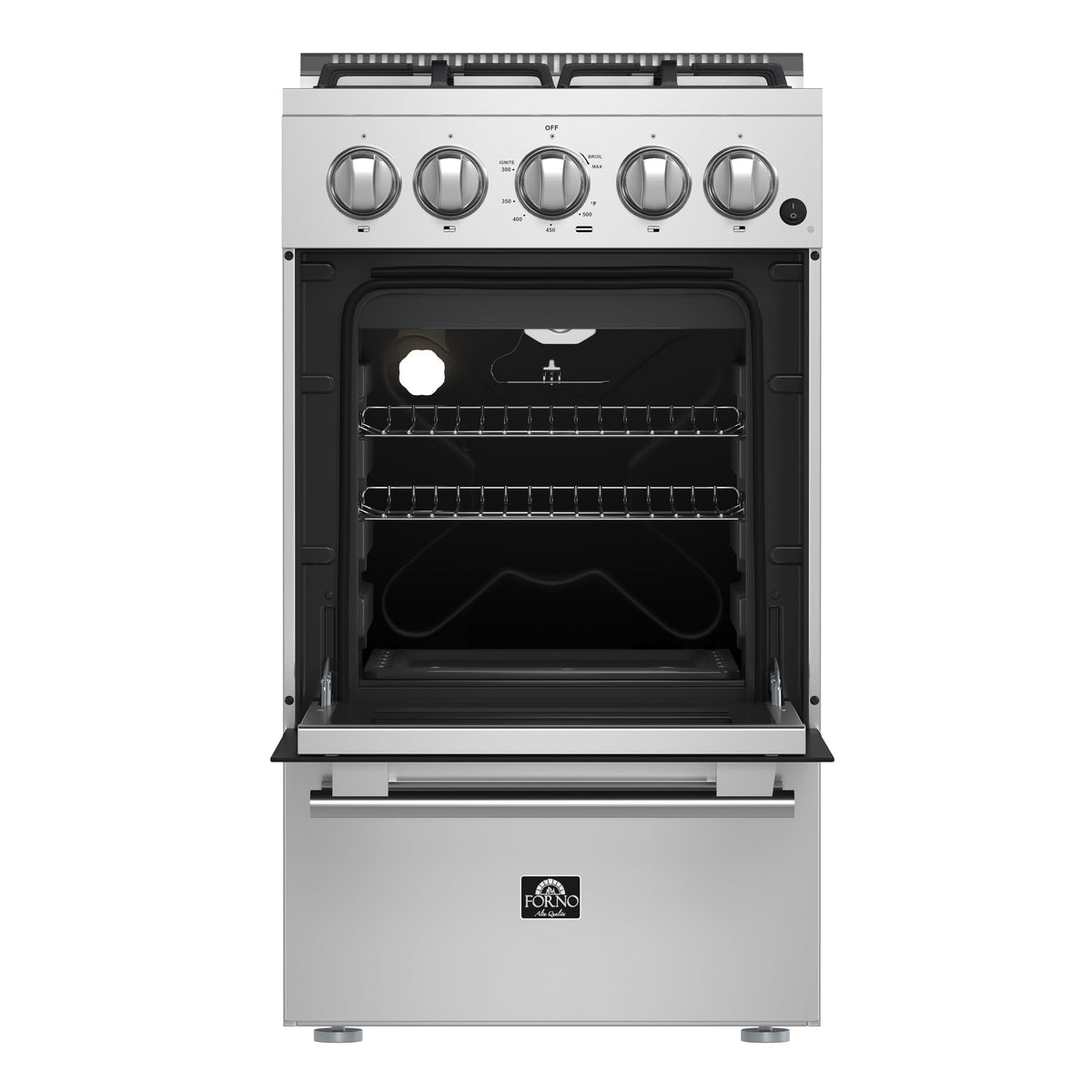 Forno Lamazze 20 in. Freestanding Gas Range, 2.05 cu. ft., 4 Sealed Burners, Stainless Steel (Model FFSGS6265-20)