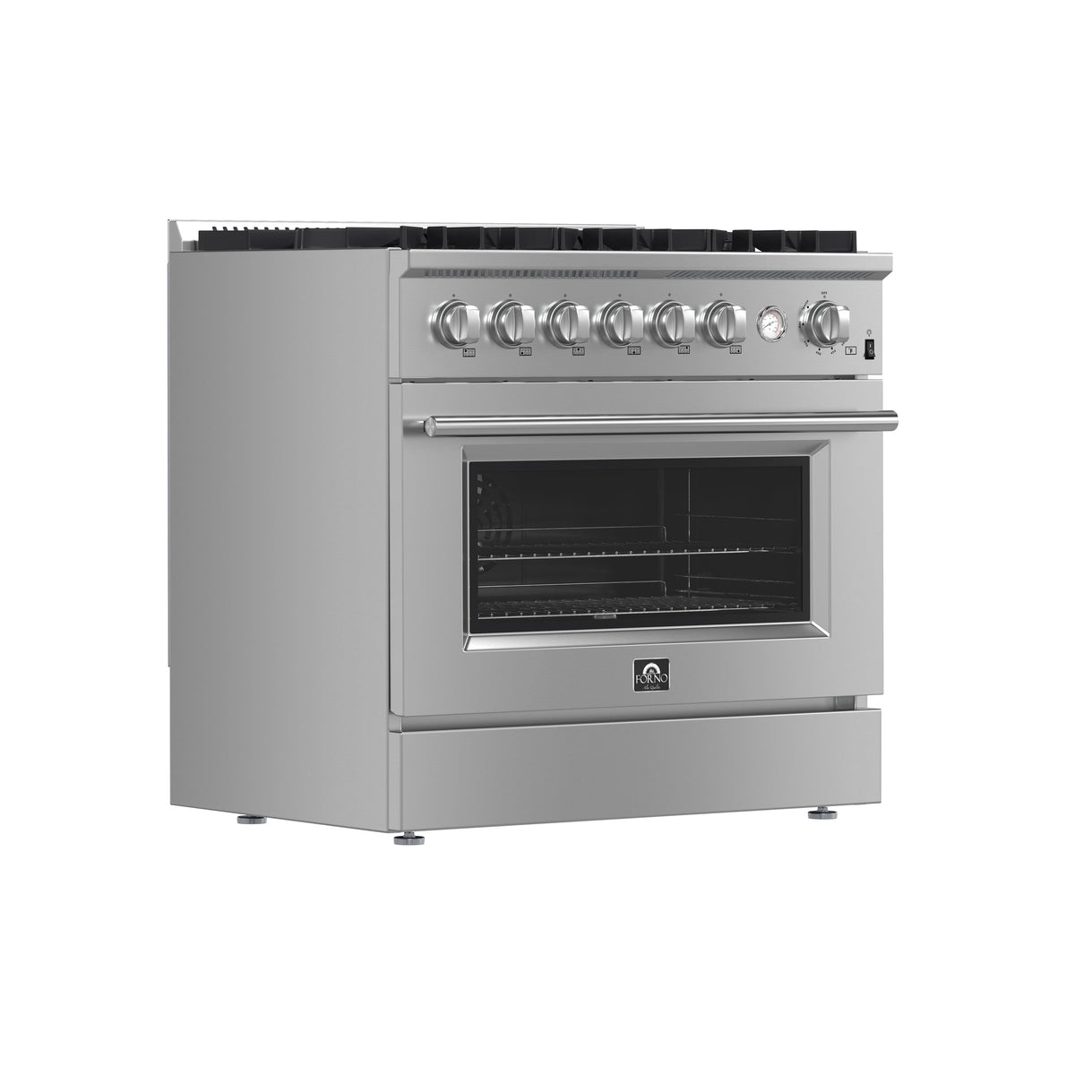 Forno Marco 36-Inch Freestanding Gas Range with 6 Sealed Burners, 5.36 cu. ft. Oven Capacity, Built-In Temperature Gauge, Stainless Steel (Model FFSGS6277-36)