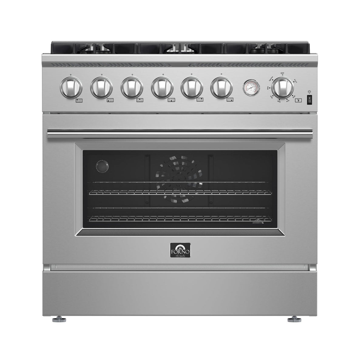 Forno Marco 36-Inch Freestanding Gas Range with 6 Sealed Burners, 5.36 cu. ft. Oven Capacity, Built-In Temperature Gauge, Stainless Steel (Model FFSGS6277-36)