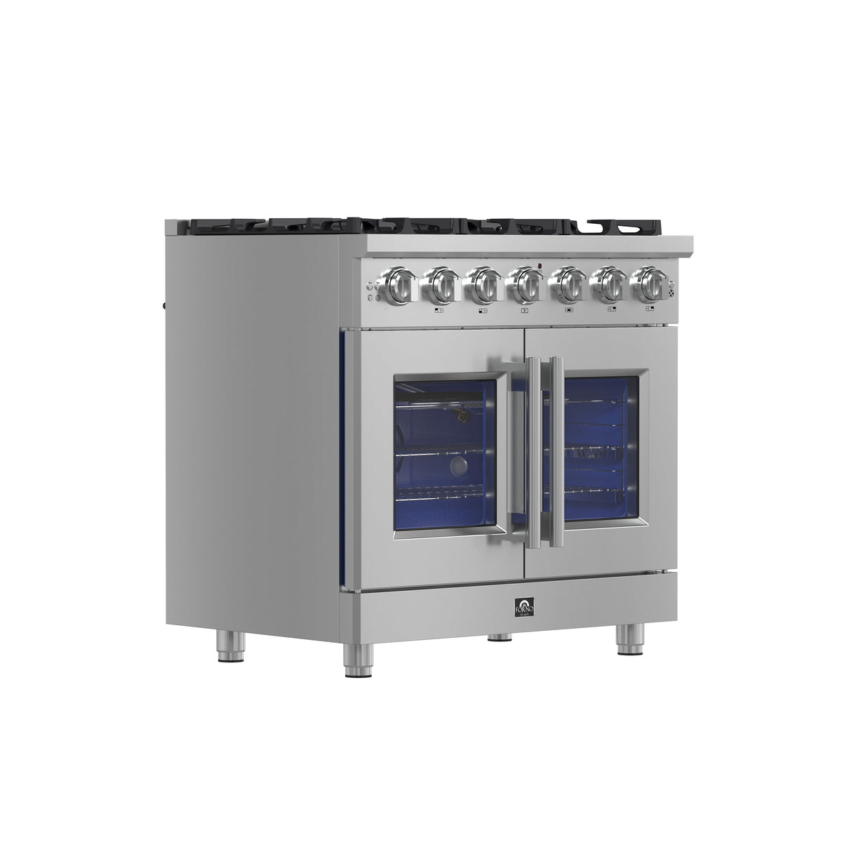 Forno Massimo 36 in. 5.36 cu. ft. Freestanding French Door Gas Range with 6 Sealed Burners in Stainless Steel (FFSGS6439-36)