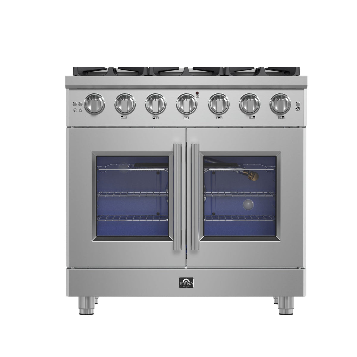 Forno Massimo 36 in. 5.36 cu. ft. Freestanding French Door Gas Range with 6 Sealed Burners in Stainless Steel (FFSGS6439-36)