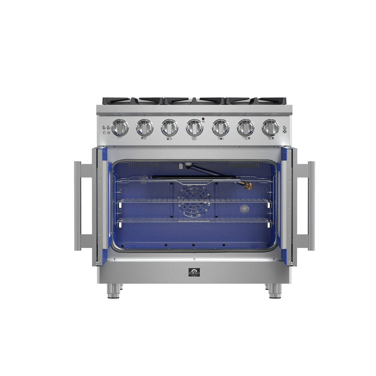 Forno Massimo 36 in. 5.36 cu. ft. Freestanding French Door Gas Range with 6 Sealed Burners in Stainless Steel (FFSGS6439-36)