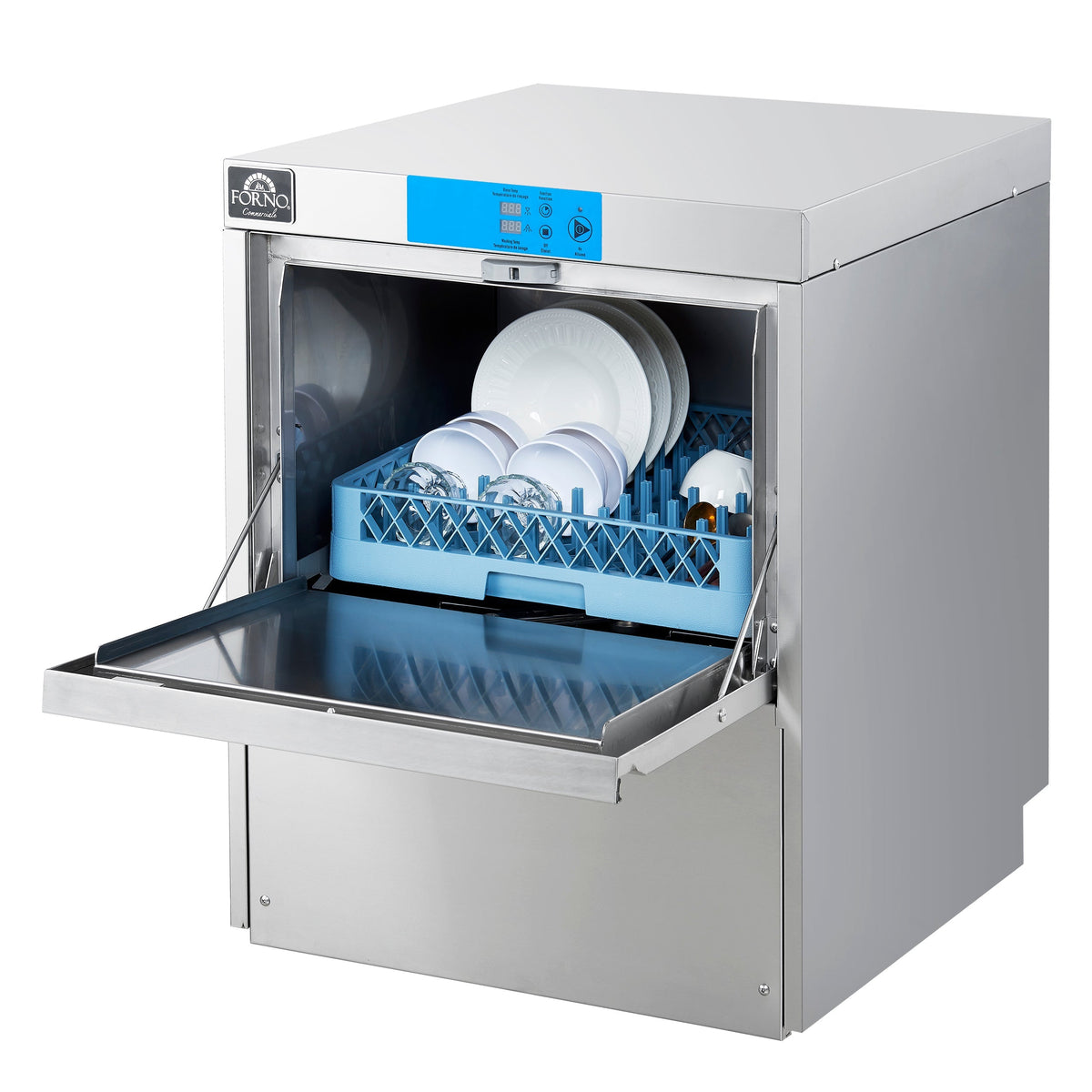 FORNO 25-Inch Commercial Undercounter Dishwasher, 23L Tank, 3 Wash Cycles, High-Temperature Sanitizing, Stainless Steel (FCMDW0024)