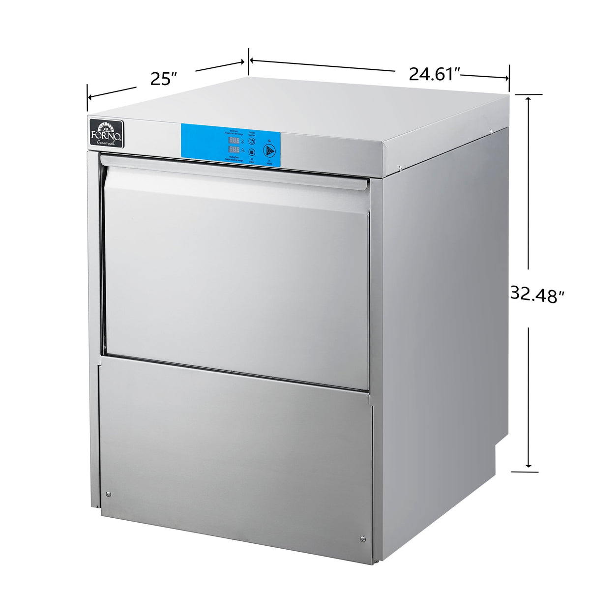 FORNO 25-Inch Commercial Undercounter Dishwasher, 23L Tank, 3 Wash Cycles, High-Temperature Sanitizing, Stainless Steel (FCMDW0024)