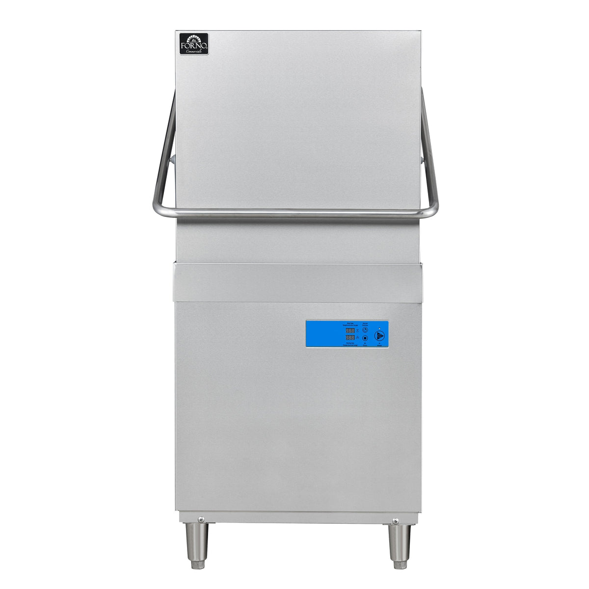 FORNO Commercial 28 Inch Hood-Type Dishwasher, 26 L Tank, 3 Wash Cycles, High-Temperature Sanitizing, Stainless Steel, FCMDW0031
