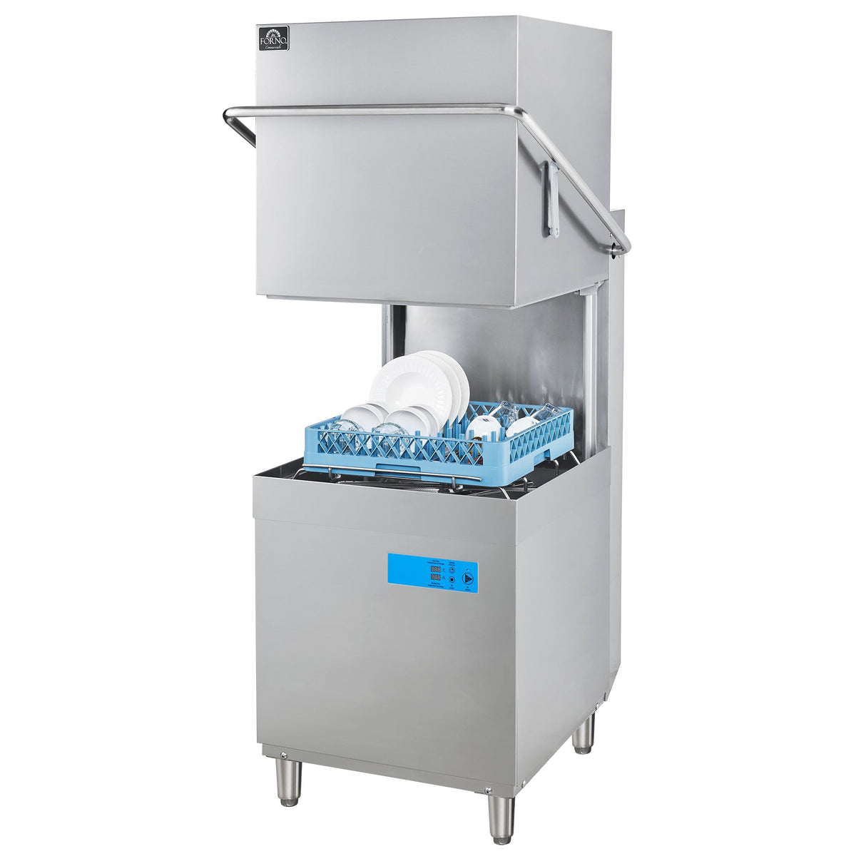 FORNO Commercial 28 Inch Hood-Type Dishwasher, 26 L Tank, 3 Wash Cycles, High-Temperature Sanitizing, Stainless Steel, FCMDW0031