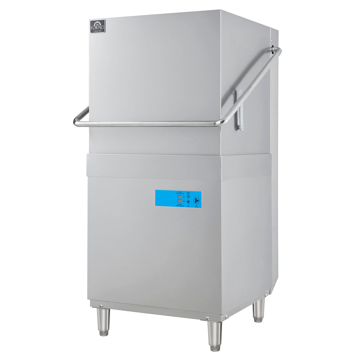 FORNO Commercial 28 Inch Hood-Type Dishwasher, 26 L Tank, 3 Wash Cycles, High-Temperature Sanitizing, Stainless Steel, FCMDW0031