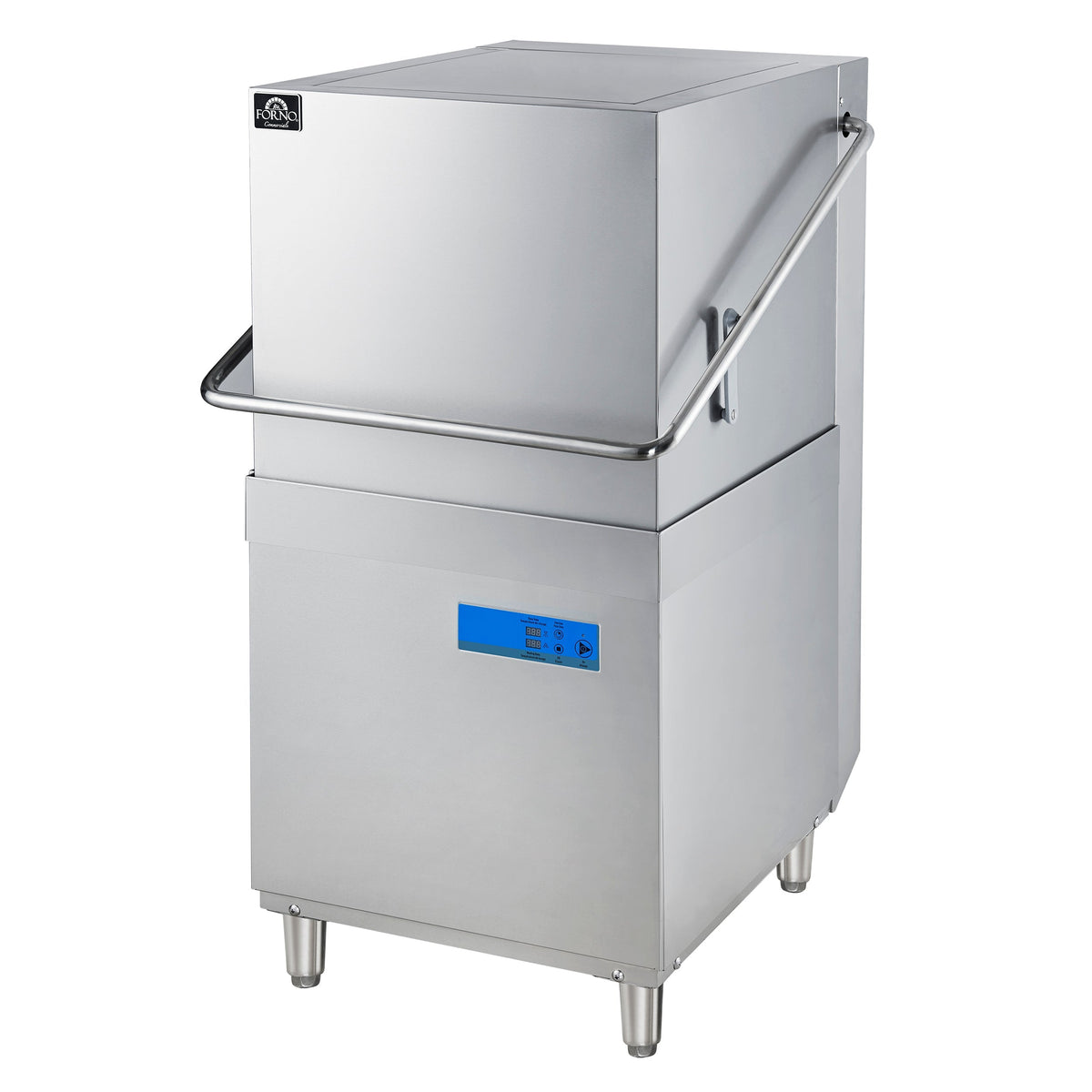 FORNO Commercial 28 Inch Hood-Type Dishwasher, 26 L Tank, 3 Wash Cycles, High-Temperature Sanitizing, Stainless Steel, FCMDW0031