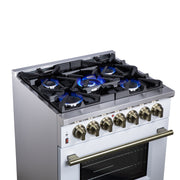 Forno Massimo 30-Inch Freestanding Dual Fuel Range, 4.32 cu. ft., 5 Sealed Burners, Air Fryer Kit, Wok Ring & Griddle, White with Antique Brass Accents (Model FFSGS6125-30WHT)