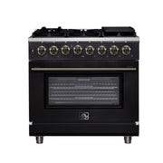 Forno Massimo 36-Inch Freestanding Dual Fuel Range, 6 Sealed Burners, 5.36 cu. ft. Convection Oven, Air Fry Kit, Wok Ring & Reversible Griddle, White with Brass Accents (Model FFSGS6125-36)