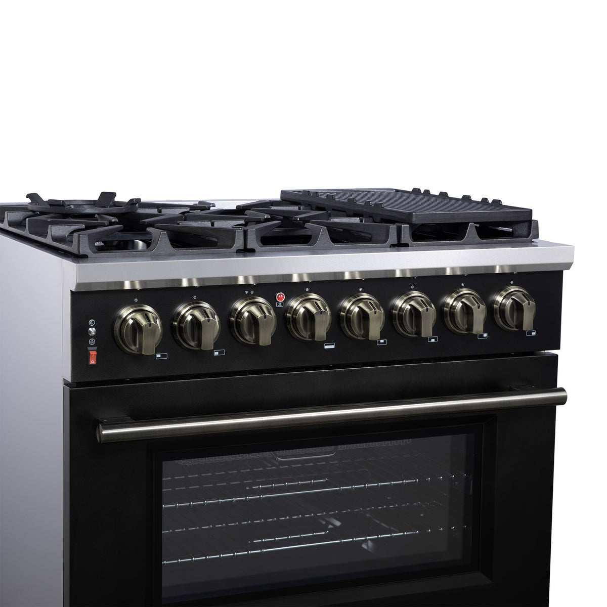 Forno Massimo 36-Inch Freestanding Dual Fuel Range, 6 Sealed Burners, 5.36 cu. ft. Convection Oven, Air Fry Kit, Wok Ring & Reversible Griddle, White with Brass Accents (Model FFSGS6125-36)