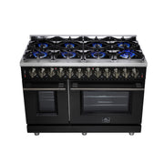 Forno Massimo 48-Inch Freestanding Dual Fuel Range, 6.58 Cu. Ft., 8 Sealed Burners, Air Fryer Kit, Black with Antique Brass, Model FFSGS6125-48BLK