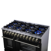 Forno Massimo 48-Inch Freestanding Dual Fuel Range, 6.58 Cu. Ft., 8 Sealed Burners, Air Fryer Kit, Black with Antique Brass, Model FFSGS6125-48BLK