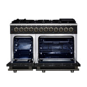 Forno Massimo 48-Inch Freestanding Dual Fuel Range, 6.58 Cu. Ft., 8 Sealed Burners, Air Fryer Kit, Black with Antique Brass, Model FFSGS6125-48BLK