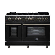 Forno Massimo 48-Inch Freestanding Dual Fuel Range, 6.58 Cu. Ft., 8 Sealed Burners, Air Fryer Kit, Black with Antique Brass, Model FFSGS6125-48BLK