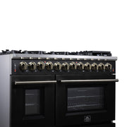 Forno Massimo 48-Inch Freestanding Dual Fuel Range, 6.58 Cu. Ft., 8 Sealed Burners, Air Fryer Kit, Black with Antique Brass, Model FFSGS6125-48BLK