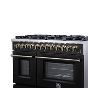 Forno Massimo 48-Inch Freestanding Dual Fuel Range, 6.58 Cu. Ft., 8 Sealed Burners, Air Fryer Kit, Black with Antique Brass, Model FFSGS6125-48BLK
