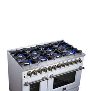 Forno Massimo 48-Inch Freestanding Dual Fuel Range, 6.58 cu. ft. Oven, 8 Sealed Burners, White with Antique Brass Trim (Model FFSGS6125-48WHT)