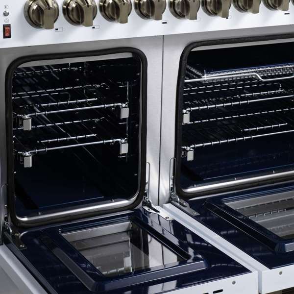 Forno Massimo 48-Inch Freestanding Dual Fuel Range, 6.58 cu. ft. Oven, 8 Sealed Burners, White with Antique Brass Trim (Model FFSGS6125-48WHT)
