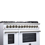 Forno Massimo 48-Inch Freestanding Dual Fuel Range, 6.58 cu. ft. Oven, 8 Sealed Burners, White with Antique Brass Trim (Model FFSGS6125-48WHT)