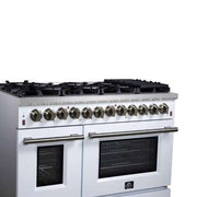 Forno Massimo 48-Inch Freestanding Dual Fuel Range, 6.58 cu. ft. Oven, 8 Sealed Burners, White with Antique Brass Trim (Model FFSGS6125-48WHT)