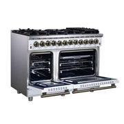Forno Massimo 48-Inch Freestanding Dual Fuel Range, 6.58 cu. ft. Oven, 8 Sealed Burners, White with Antique Brass Trim (Model FFSGS6125-48WHT)