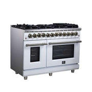 Forno Massimo 48-Inch Freestanding Dual Fuel Range, 6.58 cu. ft. Oven, 8 Sealed Burners, White with Antique Brass Trim (Model FFSGS6125-48WHT)
