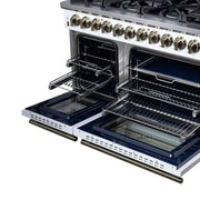 Forno Massimo 48-Inch Freestanding Dual Fuel Range, 6.58 cu. ft. Oven, 8 Sealed Burners, White with Antique Brass Trim (Model FFSGS6125-48WHT)