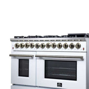 Forno Massimo 48-Inch Freestanding Dual Fuel Range, 6.58 cu. ft. Oven, 8 Sealed Burners, White with Antique Brass Trim (Model FFSGS6125-48WHT)