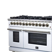 Forno Massimo 48-Inch Freestanding Dual Fuel Range, 6.58 cu. ft. Oven, 8 Sealed Burners, White with Antique Brass Trim (Model FFSGS6125-48WHT)