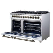 Forno Massimo 48-Inch Freestanding Dual Fuel Range, 6.58 cu. ft. Oven, 8 Sealed Burners, White with Antique Brass Trim (Model FFSGS6125-48WHT)