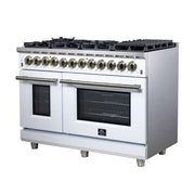 Forno Massimo 48-Inch Freestanding Dual Fuel Range, 6.58 cu. ft. Oven, 8 Sealed Burners, White with Antique Brass Trim (Model FFSGS6125-48WHT)