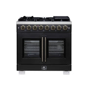 Forno Capriasca 36-Inch Dual Fuel Range, 5.36 Cu. Ft., 6 Sealed Brass Burners, Black with Antique Brass Accents, FFSGS6387-36BLK