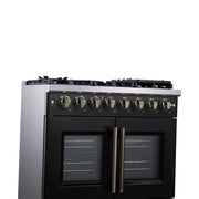 Forno Capriasca 36-Inch Dual Fuel Range, 5.36 Cu. Ft., 6 Sealed Brass Burners, Black with Antique Brass Accents, FFSGS6387-36BLK