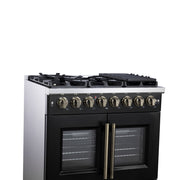 Forno Capriasca 36-Inch Dual Fuel Range, 5.36 Cu. Ft., 6 Sealed Brass Burners, Black with Antique Brass Accents, FFSGS6387-36BLK