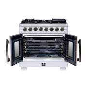 Forno Capriasca 36-Inch Dual Fuel Freestanding Range, 5.36 cu. ft. Oven, 6 Sealed Brass Burners, Air Fry Basket, Rotisserie Kit, Wok Ring & Griddle, White with Antique Brass Acccents (FFSGS6387-36WHT)