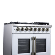 Forno Capriasca 36-Inch Dual Fuel Freestanding Range, 5.36 cu. ft. Oven, 6 Sealed Brass Burners, Air Fry Basket, Rotisserie Kit, Wok Ring & Griddle, White with Antique Brass Acccents (FFSGS6387-36WHT)