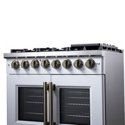 Forno Capriasca 36-Inch Dual Fuel Freestanding Range, 5.36 cu. ft. Oven, 6 Sealed Brass Burners, Air Fry Basket, Rotisserie Kit, Wok Ring & Griddle, White with Antique Brass Acccents (FFSGS6387-36WHT)