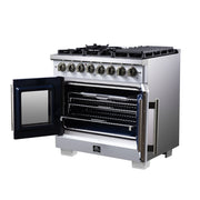 Forno Capriasca 36-Inch Dual Fuel Freestanding Range, 5.36 cu. ft. Oven, 6 Sealed Brass Burners, Air Fry Basket, Rotisserie Kit, Wok Ring & Griddle, White with Antique Brass Acccents (FFSGS6387-36WHT)