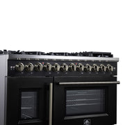 Forno Capriasca 48-Inch Dual Fuel Range, 6.58 cu. ft. Oven, 8 Sealed Brass Burners, Air Fryer Kit, Rotisserie Kit, Wok Ring & Griddle, Black with Antique Brass Accents (FFSGS6387-48BLK)