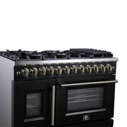 Forno Capriasca 48-Inch Dual Fuel Range, 6.58 cu. ft. Oven, 8 Sealed Brass Burners, Air Fryer Kit, Rotisserie Kit, Wok Ring & Griddle, Black with Antique Brass Accents (FFSGS6387-48BLK)