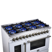 FORNO Capriasca 48-Inch Dual Fuel Range, 6.58 cu. ft. Oven, 8 Sealed Brass Burners, Air Fryer Kit, Rotisserie, Griddle, Wok Ring, White with Antique Brass Acccents (Model: FFSGS6387-48WHT)
