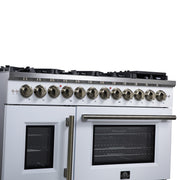 FORNO Capriasca 48-Inch Dual Fuel Range, 6.58 cu. ft. Oven, 8 Sealed Brass Burners, Air Fryer Kit, Rotisserie, Griddle, Wok Ring, White with Antique Brass Acccents (Model: FFSGS6387-48WHT)