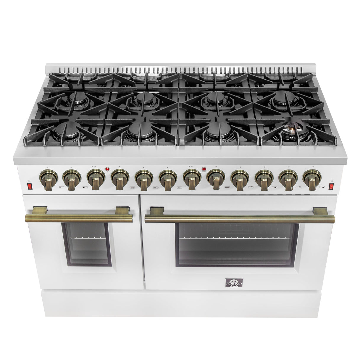 Forno Galiano 48-Inch Freestanding Dual Fuel Range with Gas Cooktop, Electric Oven, 6.58 cu. ft., 8 Sealed Burners and Griddle, White (Model FFSGS6156-48WHT)
