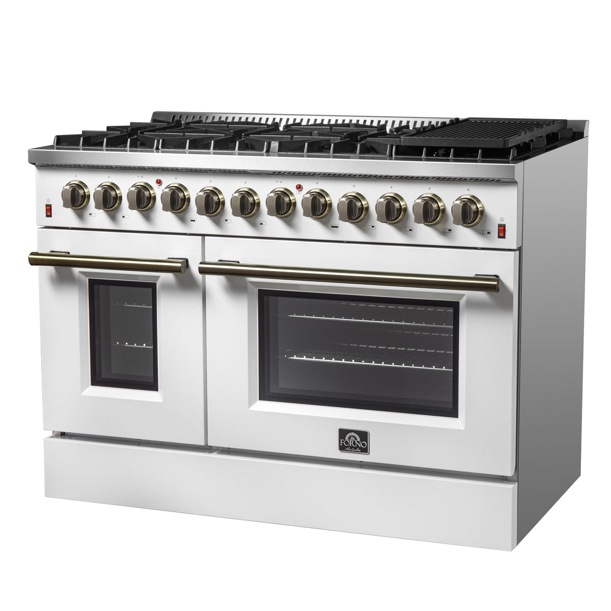 Forno Galiano 48-Inch Freestanding Dual Fuel Range with Gas Cooktop, Electric Oven, 6.58 cu. ft., 8 Sealed Burners and Griddle, White (Model FFSGS6156-48WHT)