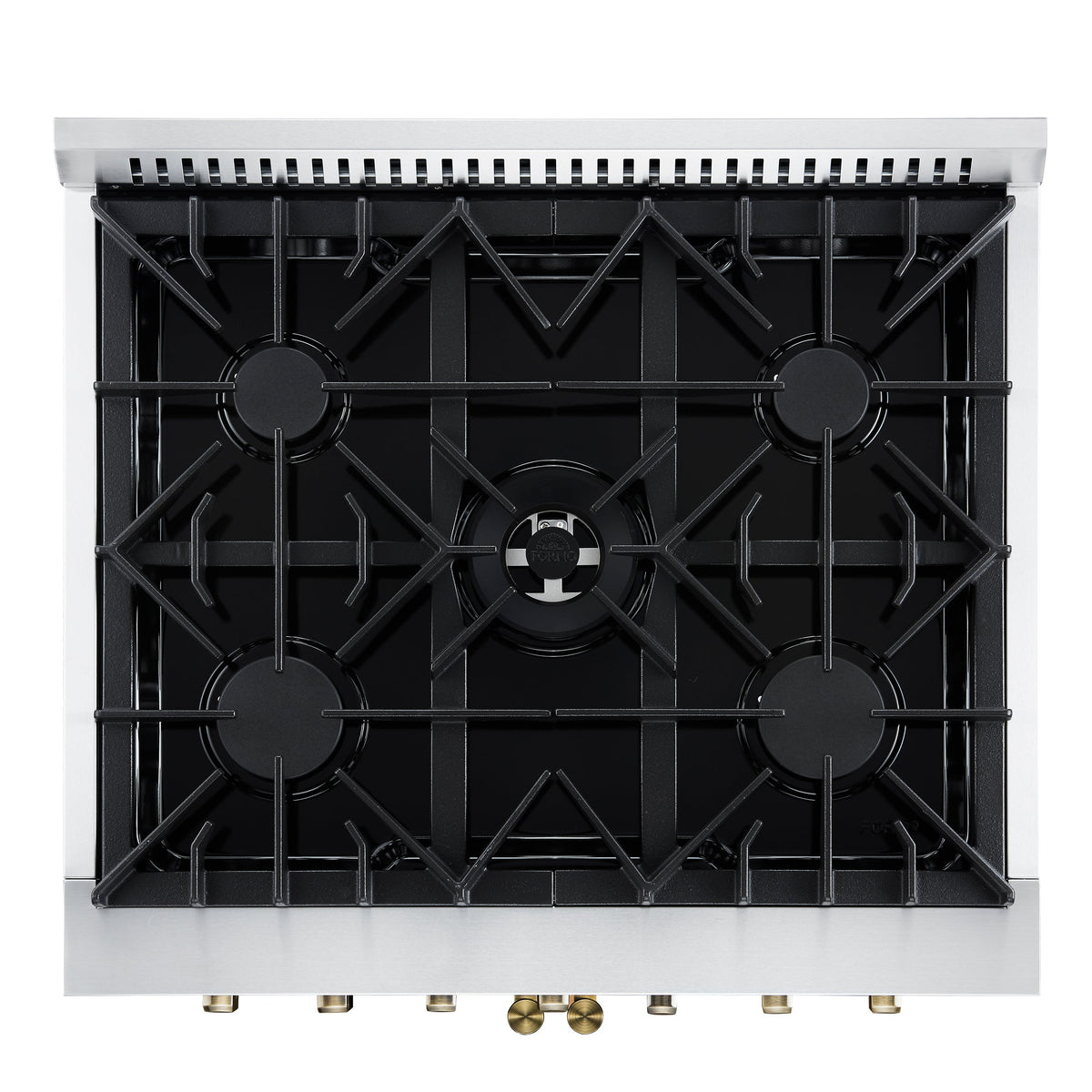 Forno Galiano 30-Inch Dual Fuel Range, 4.32 cu. ft., 5 Sealed Burners, French Door Oven, Black with Antique Brass Accents (Model FFSGS6356-30BLK)