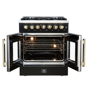 Forno Galiano 30-Inch Dual Fuel Range, 4.32 cu. ft., 5 Sealed Burners, French Door Oven, Black with Antique Brass Accents (Model FFSGS6356-30BLK)